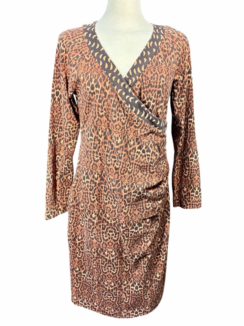 Soft Surroundings Animal Print Faux Wrap Safari Surplice Dress Tall Large